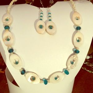 Swarovski Crystal, MOP, Coral Necklace & Earrings